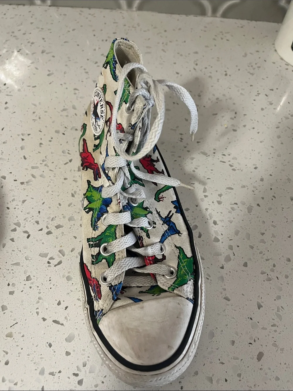 Converse Kids High Top Sneakers - White with Green, Blue & Red Dinosaur Print 4